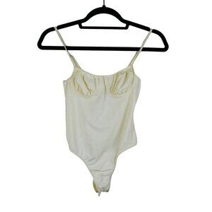 Danielle Bernstein WeWoreWhat Ruched Bodysuit Ivory XS